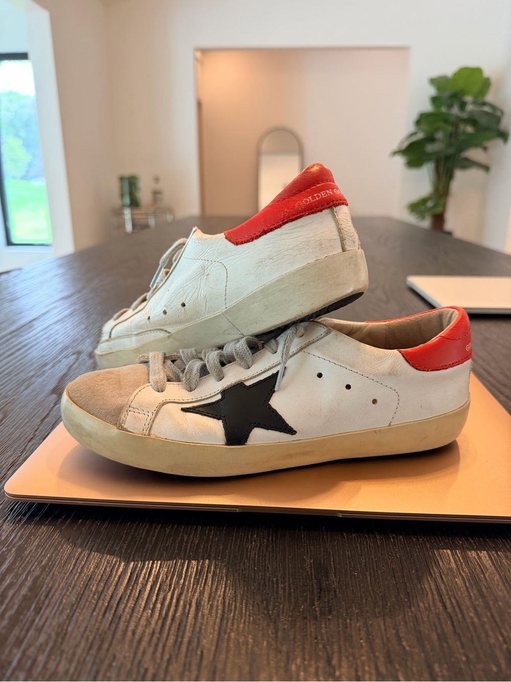 Golden Goose Kids White Sneakers with Black Star and Red Heel